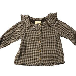 Play Up Baby Gingham Long Sleeve Blouse Ruffle Collar & Button Front 18M NWT
